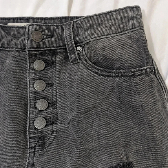 We The Free Distressed Button Fly Mini-Skirt, Color Rainn Black Size 26 - Picture 6 of 13